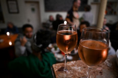 Two glasses of alcohol-free wine are pictured in a bar in Frankfurt am Main, western Germany, on Nov. 20, 2024. Alcohol-free drinks are becoming ever more popular, especially with health-conscious young people, a trend cheered by a small German winery based in a Rhine Valley castle.