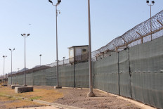 A guard tower is seen outside the fencing of Camp 5 at the US Military's Prison in Guantanamo Bay, Cuba on January 26, 2017. 