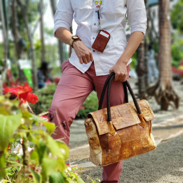 This MYCL bag is made with Mylea, a leatherlike material made from mycelium, the root-like structure of a mushroom. 