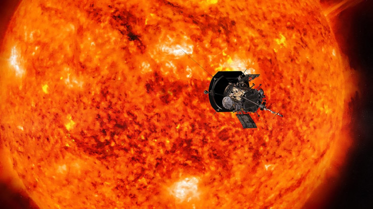 An illustration obtained on July 6, 2018 shows an artist's conception of NASA's Parker Solar Probe, the spacecraft that will fly through the Sun's corona to trace how energy and heat move through the star's atmosphere. NASA's pioneering Parker Solar Probe made history on Dec. 24, 2024, flying closer to the Sun than any other spacecraft with its heat shield exposed to scorching temperatures of more than 930 degrees Celsius. Launched in August 2018, the spaceship is on a seven-year mission to deepen scientific understanding of our star and help forecast space-weather events that can affect life on Earth.