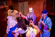Cosplay competitors take part in a rehearsal before the world cosplay championship 2024 during the World Cosplay Summit in Nagoya on Aug. 3, 2024.