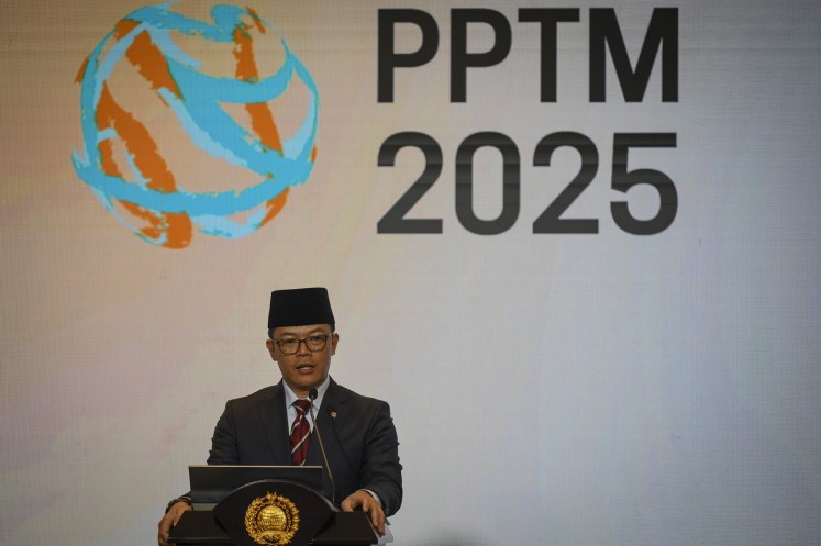 Foreign Minister Sugiono delivers his speech during his annual foreign policy speech at the ministry's office in Jakarta on Jan. 10, 2025.