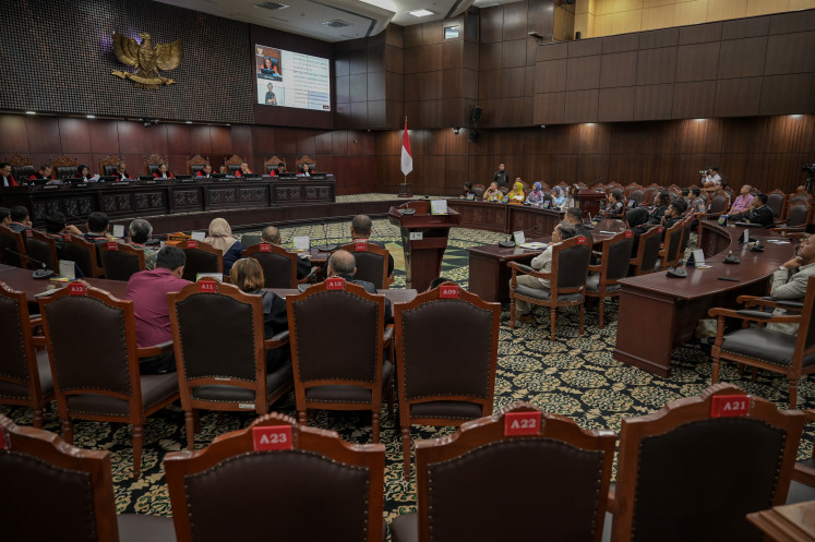 A general view of a Constitutional Court ruling hearing on a petition to remove the presidential nomination threshold on Jan. 2, 2025, in Central Jakarta. The court justices ruled in favor of the plaintiffs, four students from Sunan Kalijaga Islamic State University in Yogyakarta, to remove the nomination threshold for future presidential elections.