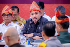 Micro, Small and Medium Enterprises Minister Maman Abdurrahman speaks during a coordination meeting on food production in Palembang, South Sumatra, on Jan. 13, 2025. Maman said his ministry was preparing a regulation on the provision of KUR microloans for food production equipment. 