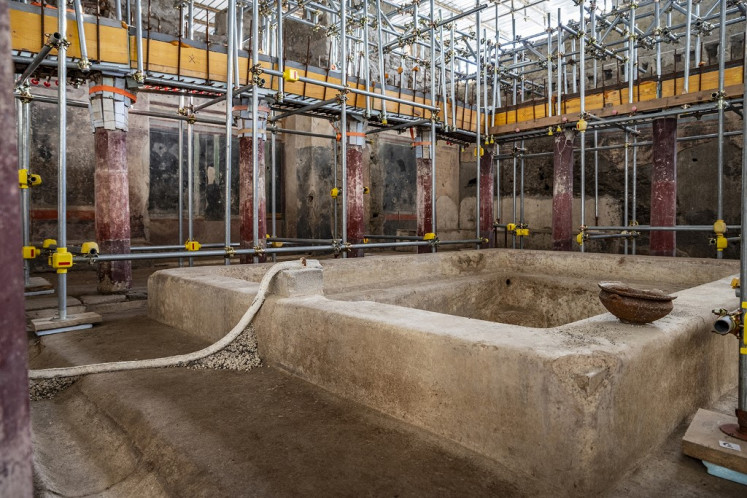 This handout picture released by the Parco Archeologico di Pompei on Jan. 17, 2025 shows a private thermal baths complex discovered by archaeologists in a villa of the ancient city of Pompeii. Archaeologists at Pompeii have uncovered a private thermal baths complex where guests would take the plunge before sitting down to sumptuous feasts.