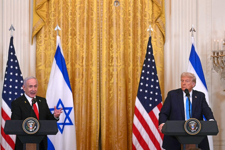 US President Donald Trump (right) and Israel's Prime Minister Benjamin Netanyahu hold a press conference in the East Room of the White House in Washington, DC, on February 4, 2025. 