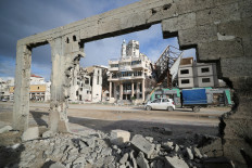 The Grand Palace hotel stands damaged, amid a ceasefire between Israel and Hamas, after a proposal by U.S. President Donald Trump for the U.S. to take over Gaza and displace its residents, in Gaza City February 6, 2025. 