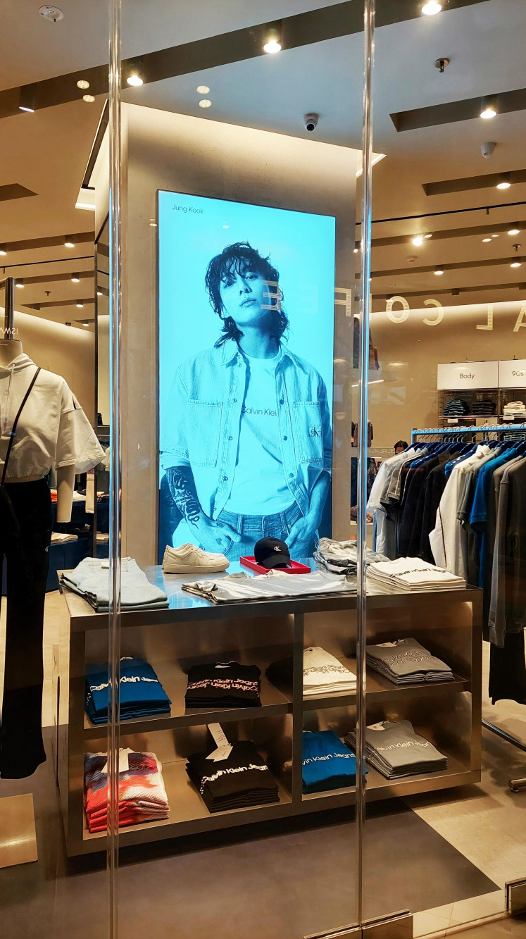A billboard of BTS' Jungkook at a Calvin Klein store in Jakarta.