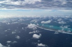 This aerial photo shows the Scarborough Shoal in the South China Sea during an aerial reconnaissance flight on Tuesday, February 18, 2025.
