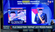 A screen grab of a police presentation on a deepfake video of President Prabowo Subianto.