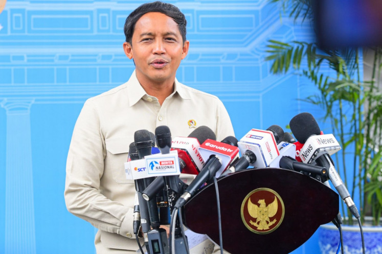 Forestry Minister Raja Juli Antoni delivers a press statement after meeting President Prabowo Subianto at the State Palace on Feb. 3, 2025.