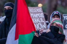 Protestors gather at Gracie Manion to protest and demand the release of Mahmoud Khalil on March 11, 2025 in New York City, United States. Mahmoud Khalil, a Columbia University graduate and pro-Palestinian activist arrested by immigration officers on Saturday, received a temporary reprieve from deportation when a federal judge in New York blocked the Trump administration's efforts to deport him until a conference on Wednesday. According to his lawyer, Khalil is a lawful resident holding a US green card.  