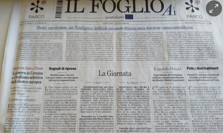 The Italian newspaper Il Foglio prints a fully AI-generated edition for a month.