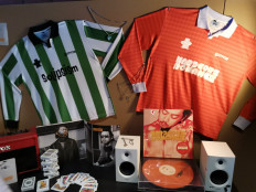 For the fans: Various types of official merchandise from singer Pamungkas are displayed during the recent Merch-Making Market event at The Brickhall in Fatmawati City Center, South Jakarta. 