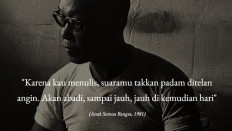 An opening visual from Seabadpram.com, an encyclopedia website dedicated to renowned Indonesian author Pramoedya Ananta Toer, is made available for the public following the platform’s official launch on March 24, 2025.