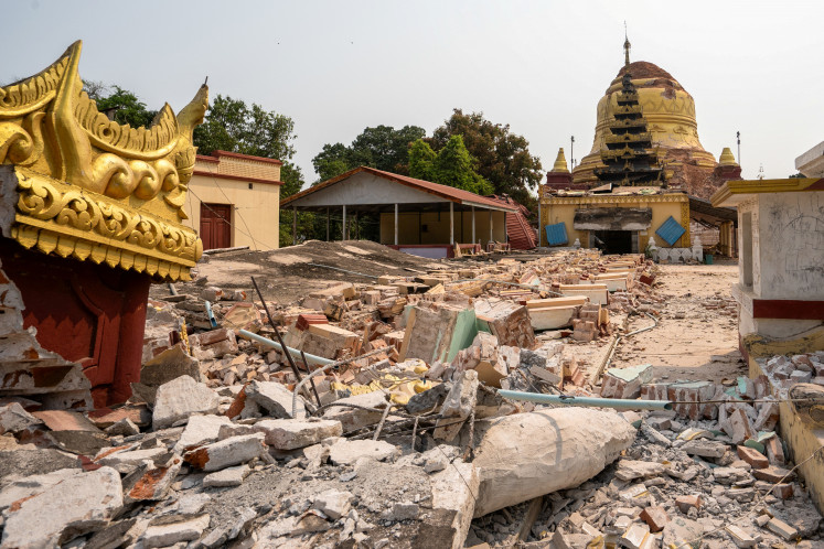 Rubble lies near a pagoda damaged during a strong earthquake in Mandalay, Myanmar, March 29, 2025.