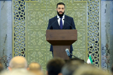 This handout picture released by the Syrian Presidency shows interim President Ahmed al-Sharaa speaking in Damascus on March 29, 2025. Syria's interim President Ahmed al-Sharaa announced the formation of a new government late on March 29, reaffirming his commitment to &ldquo;building a strong and stable state.&ldquo; Day to day affairs in Syria have been administered by a ministerial team since president Bashar al-Assad was ousted by Islamist rebels on December 8.