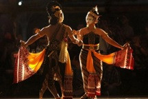 Slow motion: Artists perform the “Dewi Sekartaji Mask” dance on April 7, 2025 during the Mangkunegaran Performing Arts Festival at the Mangkunegaran Palace in Surakarta, Central Java. Traditional Javanese dance features controlled, deliberate and refined movements that are often slow and meditative.