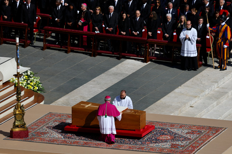 Members of the clergy attend the funeral Mass of Pope Francis in St. Peter's Square at the Vatican, April 26, 2025. 