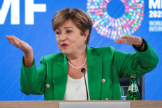 IMF Managing Director Kristalina Georgieva holds a press briefing during the 2025 annual IMF/World Bank Spring Meetings in Washington, DC, on April 24, 2025.