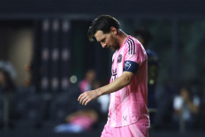 Lionel Messi #10 of Inter Miami CF reacts during the CONCACAF Champions Cup Semi-final Second Leg match between Inter Miami CF and Vancouver Whitecaps at Chase Stadium on April 30, 2025 in Fort Lauderdale, Florida.  