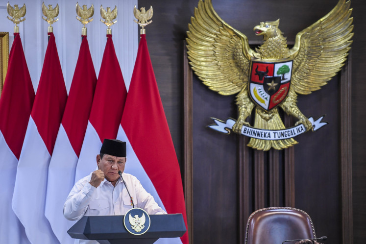 Affirming his independence: President Prabowo Subianto gestures while addressing his cabinet members on Monday during a meeting at the Presidential Office in Jakarta. In the meeting, Prabowo asserted his authority amid growing perceptions of being under former president Joko “Jokowi“ Widodo's shadow.