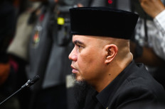 Ahmad Dhani, a House of Representatives lawmaker from the Gerindra Party, attends an ethics hearing on May 7, 2025, at the Senayan legislative complex in Jakarta.
