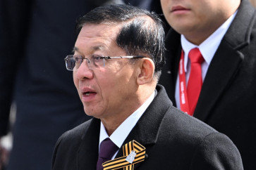 Myanmar's military chief Min Aung Hlaing leaves Red Square after the Victory Day military parade in central Moscow on May 9, 2025.