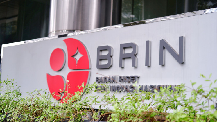Looking deeper: A sign showing the National Research and Innovation Agency's (BRIN) logo is seen on Dec. 17, 2023.