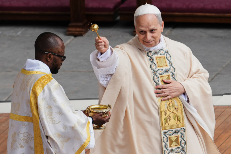 Pope Leo XIV leads a holy mass for the beginning of his pontificate, in St. Peter's Square in Vatican City on May 18, 2025.