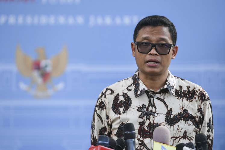Bimo Wijayanto speaks to the press on May 20, 2025, after a meeting with President Prabowo Subianto at the presidential palace complex in Central Jakarta to discuss his impending inauguration as taxation director general at the Finance Ministry.