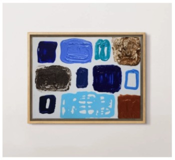 'Sky Mines' (2024) by Aimi Kaiya. Acrylic, acrylic ink, gold mica flake and black mica flake on Leonardesca Italian linen, 40 x 30 centimeters.
