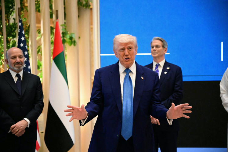 United States President Donald Trump speaks on May 16, 2025, at the US-United Arab Emirates Business Roundtable in Abu Dhabi.