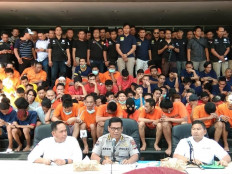 Jakarta Police show suspects of various street crimes arrested during a special operation ahead of the 18th Asian Games. 