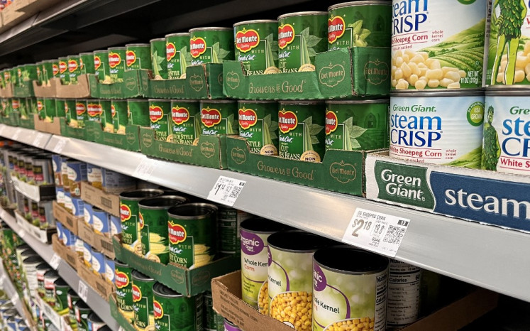 Canned goods are seen at a Walmart supermarket in Houston, Texas, US, on May 15, 2025.