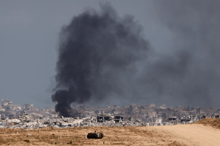 Smoke rises from Gaza after an explosion near the Israel-Gaza border as seen from Israel on May 30, 2025.