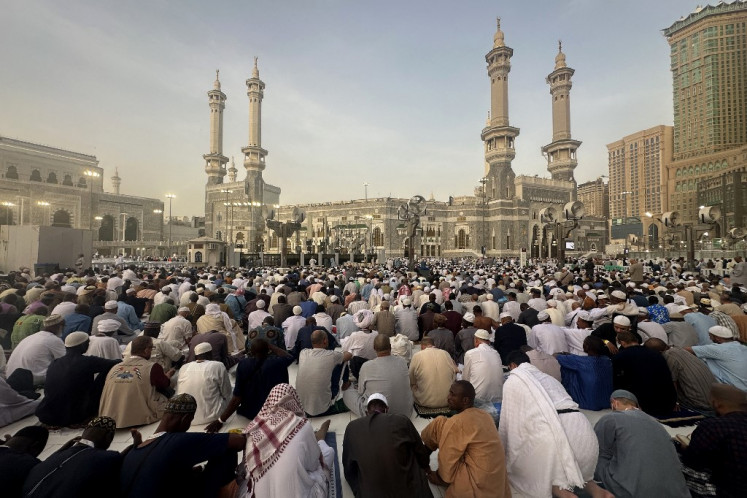 Muslim worshippers gather for prayers at the Grand Mosque complex in the holy city of Mecca on June 2, 2025 ahead of the annual Haj pilgrimage. 