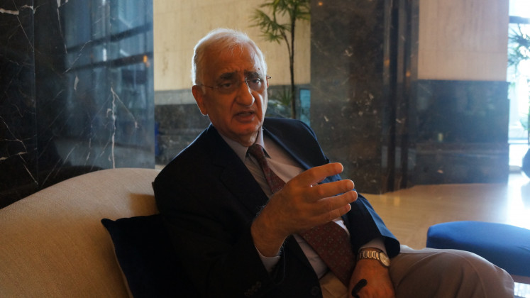 Salman Khurshid, an Indian congressman and former cabinet minister who is part of the country’s visiting delegation, speaks during an interview Jakarta on May 31, 2025.