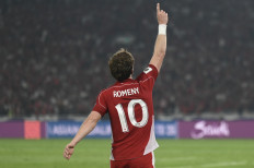 Moment of glory: Indonesia national team forward Ole Romeny celebrates on June 5, 2025, after scoring against China during the third-round Group C match of the 2026 World Cup qualifiers at Gelora Bung Karno main stadium in Central Jakarta.