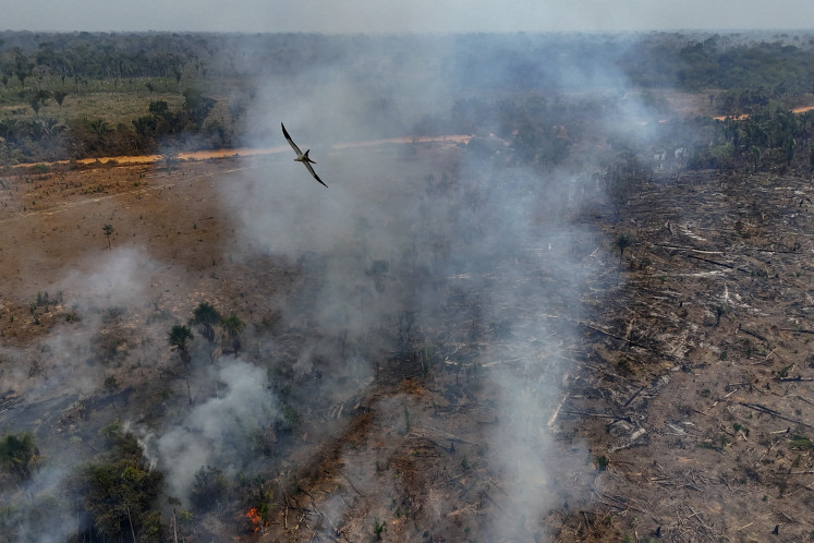 Illegal burning of the Amazon rainforest near the city of Humaitá, in the northern Brazilian state  Amazonas, on September 4, 2024. Forest fires have been raging for several weeks in Brazil, particularly in the Amazon rainforest in the north and the immense Pantanal wetland in the center-west of the country.