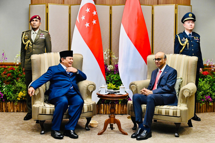 'Promising' talks: President Prabowo Subianto meets Singapore President Tharman Shanmugaratnam on Monday at the Parliament House in Singapore.