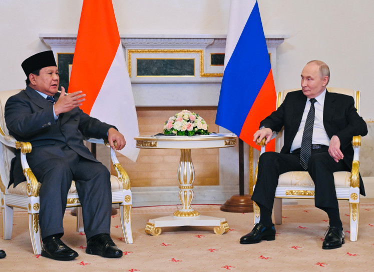 President Prabowo Subianto speaks with his Russian counterpart Vladimir Putin in Saint Petersburg on June 19, 2025.