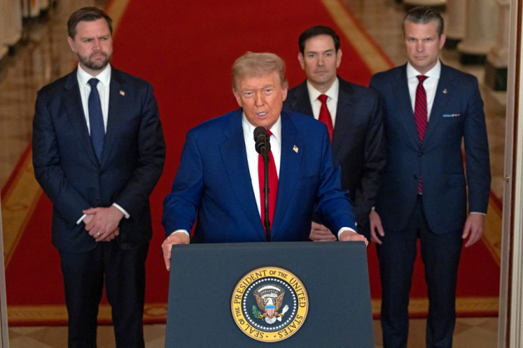 United States President Donald Trump addresses the nation, alongside US Vice President JD Vance (left), US Secretary of State Marco Rubio (second right) and US Secretary of Defense Pete Hegseth from the White House in Washington, DC on June 21, following the announcement that the US bombed nuclear sites in Iran.