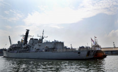The HMS Richmond anti-submarine frigate enters Tanjung Priok Port during a visit to Jakarta on May 22, 2011. The frigate is scheduled to arrive in Jakarta on Wednesday, June 25, as part of the Prince of Wales Carrier Strike Group's deployment in the Indo-Pacific region.