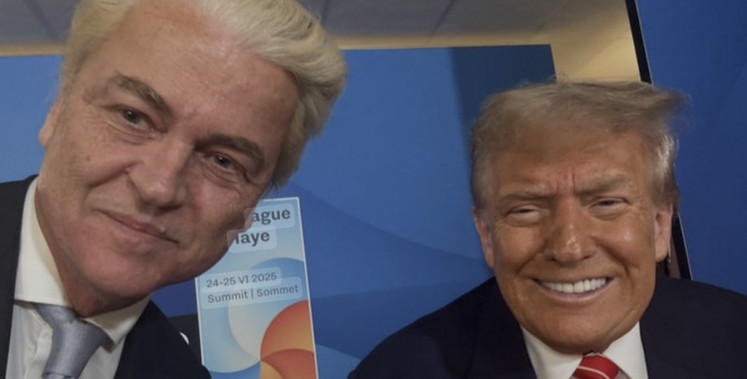 Dutch far-right leader Geert Wilders meets with US President Donald Trump on the sidelines of the NATO summit on June 26, 2025.