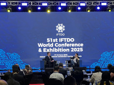 The Jakarta Post president and chief revenue officer Maggie Tiojakin (right) moderates a session titled “The Future is Human: Reclaiming Purpose in a Disruptive World” with NATION LEADERSHIP Group founder Mark Nation.