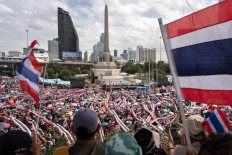 Anti-government protesters rally to demand the removal of Thailand's Prime Minister Paetongtarn Shinawatra from office at Victory Monument in Bangkok on June 28, 2025.