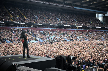 Member of US rock band Anthrax, Joey Belladonna performs for the crowd as a support act, during British rock band Black Sabbath's &ldquo;Back to The Beginning&ldquo; concert, Ozzy Osbourne's final ever gig as Black Sabbath's frontman at Villa Park in Birmingham, central England on July 5, 2025. 