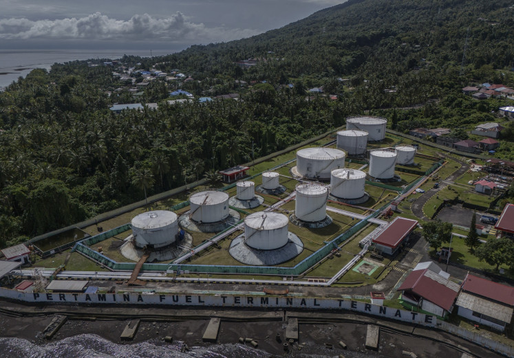 A fuel terminal owned by state energy firm Pertamina in Ternate, North Maluku, is seen in this aerial photo taken on July 11, 2025.