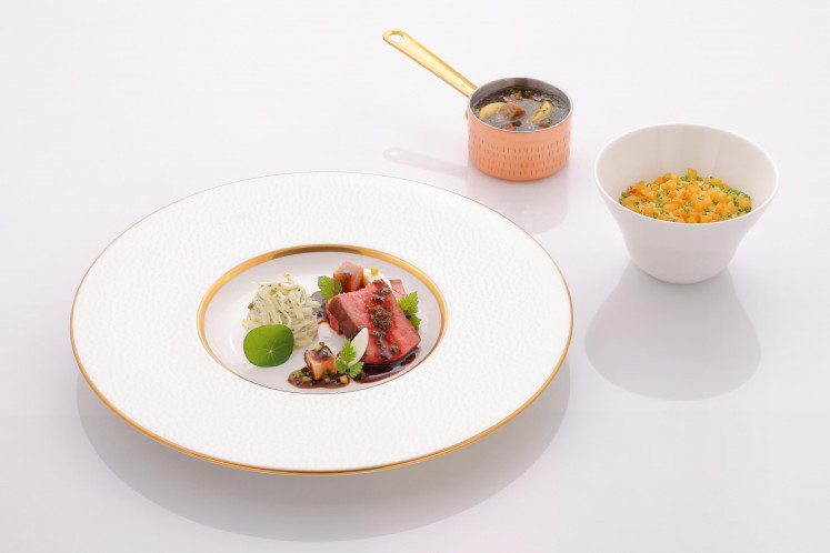 Kirk Westaway’s curated second main course: Wagyu striploin served with celeriac, British reform sauce and creamy mashed potatoes.